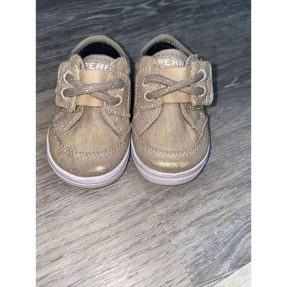 Sperry Deckfin Baby Boy Crib Junior Khaki Shoes Size 1M Canvas Infant - Picture 5 of 6